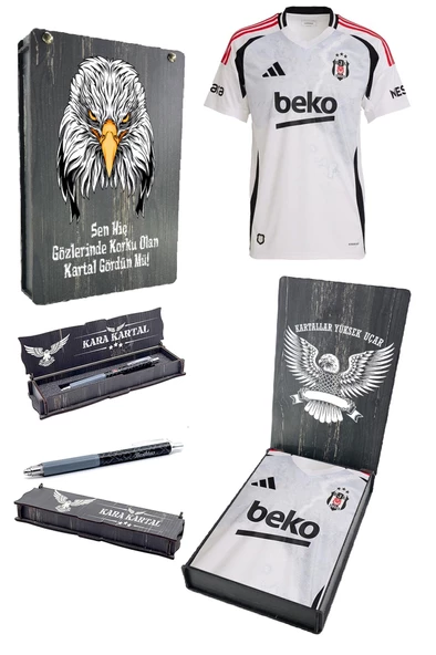 Beşiktaş Orijinal 24-25 Beyaz Forma Kalem Hediyeli Özel Tasarım Hediyelik Ahşap Kutulu