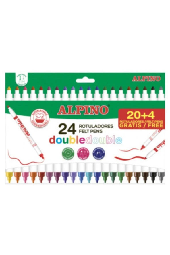 Alpino Double Çift Taraflı Keçeli Kalem 20+4