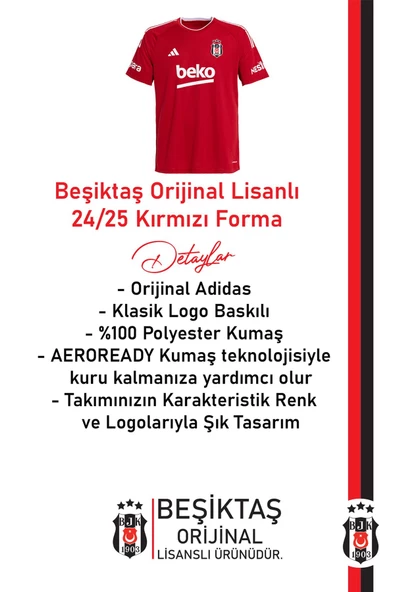 Beşiktaş Orijinal Lisanslı 24-25 Kırmızı Forma - 2