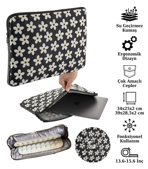 Notebook Laptop Macbook Çantası 13"-13.6"-14"-15.6" inç - 800-DÜZ Papatya Desenli - 2