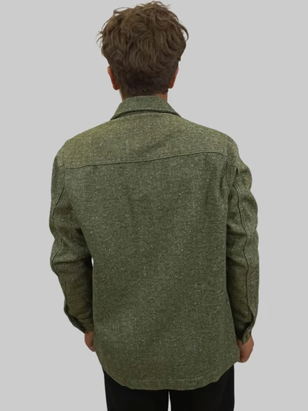 Erkek Cep Detaylı Kışlık Haki Kaşe Gömlek - 11