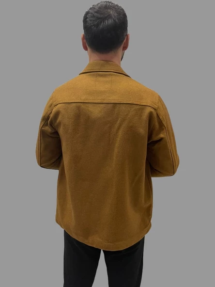 Erkek Cep Detaylı Kışlık Taba Kaşe Gömlek - 5