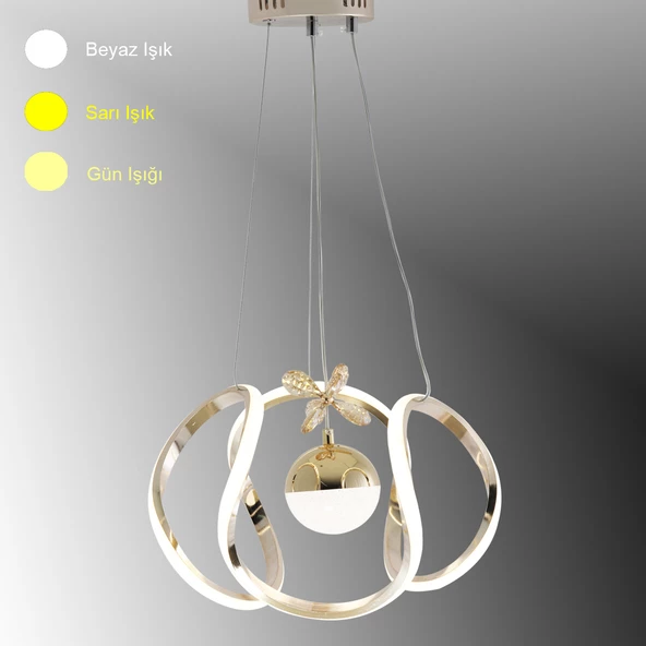TT Aydınlatma TT306-TPL-FSR  Kavis Modeli Fransız Sarı Kaplama Tek Toplu 3 Renk Modüllü Ledli Avize ürün görseli 1