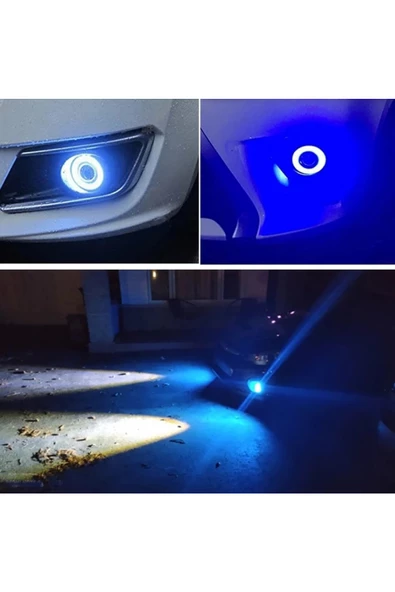 Fiat Doblo D1 Uyumlu, Universal Mercekli Led Angel Sis Farı, 76mm Buz Mavi Renk - 2