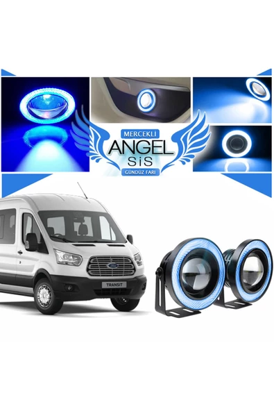 Ford Transit Tüm Modeller Uyumlu, Universal Mercekli Led Angel Sis Farı, 76mm Buz Mavi Renk