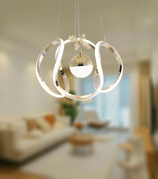 TT Aydınlatma TT306-TPL-FSR  Kavis Modeli Fransız Sarı Kaplama Tek Toplu 3 Renk Modüllü Ledli Avize - Resim 3