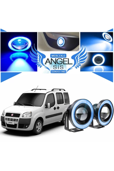 Fiat Doblo D1 Uyumlu, Universal Mercekli Led Angel Sis Farı, 76mm Buz Mavi Renk