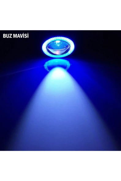 Fiat Doblo D1 Uyumlu, Universal Mercekli Led Angel Sis Farı, 76mm Buz Mavi Renk - 4