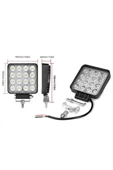 Off Road Beyaz Işık Sis Farı Lambası 16 Led Kare 12-24v 48 Watt