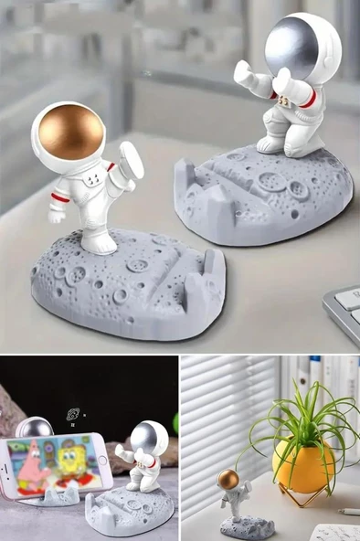 Tutucu Kaymaz Taban Hafif Taşınabilir Mini Astronot Model Telefon Tablet Stant - 9