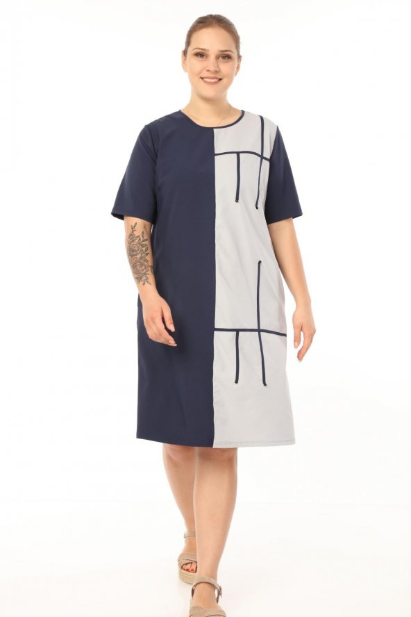 Lir Kadın Büyük Beden Yarım Kol Elbise Vizon L1621