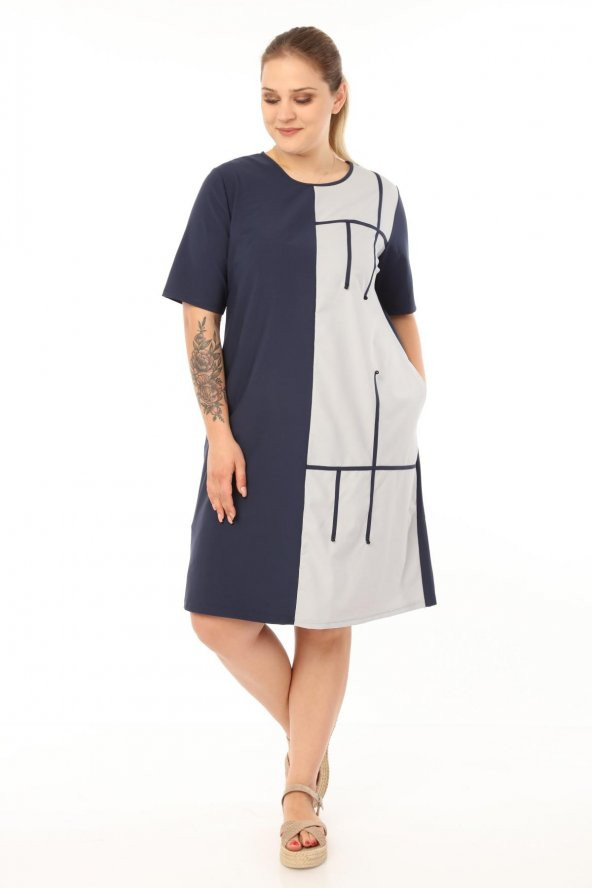 Lir Kadın Büyük Beden Yarım Kol Elbise Vizon L1621 - 2
