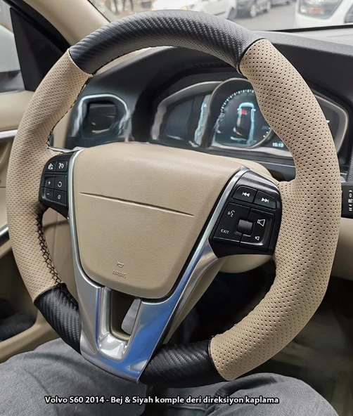 Volvo S60 2014 Araca Özel Direksiyon Kılıfı (SOFT NOKTA KARBON) - Resim 2