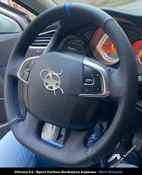Citroen C4 Araca Özel Direksiyon Kılıfı (NOKTA KARBON YÜZÜKLÜ) ürün görseli