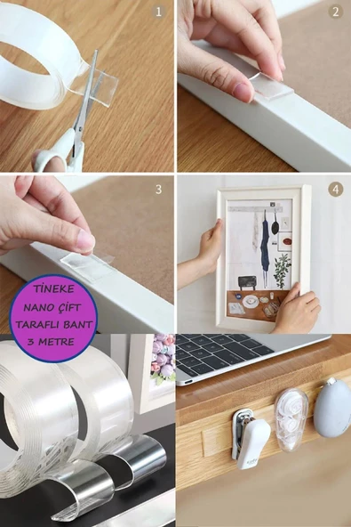 Çift Taraflı Nano Bant Süper Güçlü Şeffaf Çift Taraflı Bant 3 CM X 2 METRE