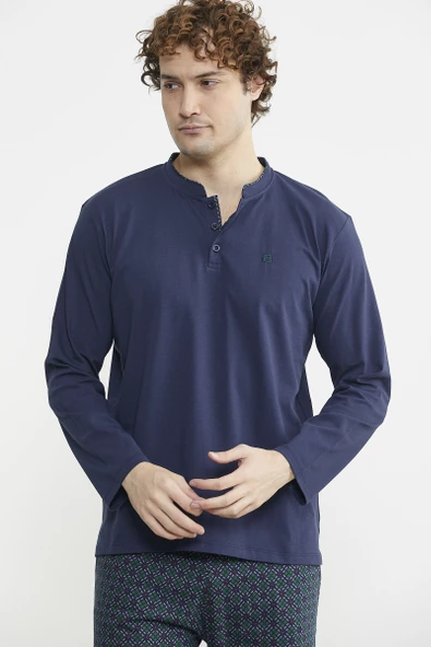 Düğmeli Desen Kombinli Pijama Takım - Yeşil - 2