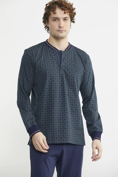 Desenli Pamuk Pijama Takım - Yeşil - 2