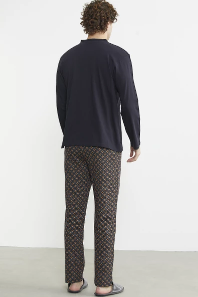 Düğmeli Desen Kombinli Pijama Takım - Kahve - 6