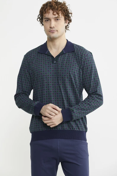 Rahat Kalıp Desenli Pijama Takım - Yeşil - 2