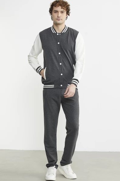 Kolej Yaka Cepli Eşofman Takım - Antrasit - Resim 3