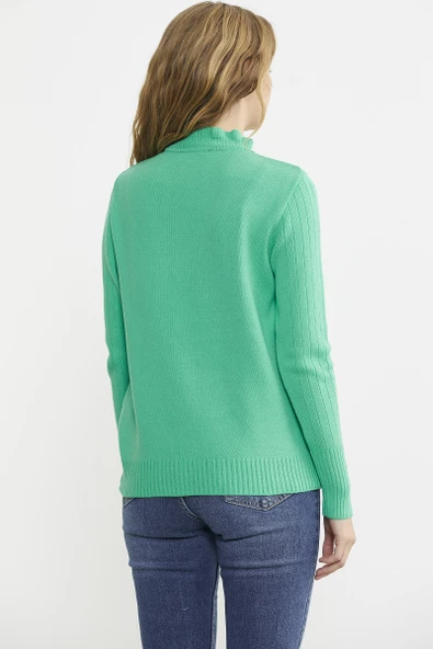 Metal Düğme Detaylı Triko Kazak - Yeşil - Resim 5