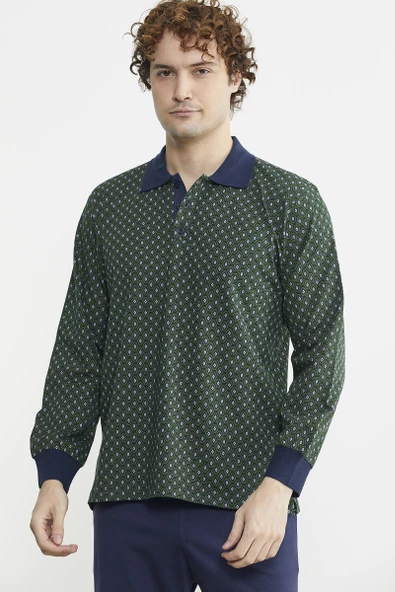 Polo Yaka Desen Kombinli Pijama Takım - Yeşil - 2