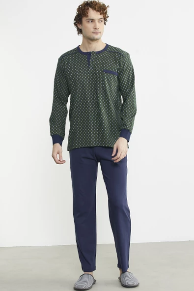 Desen Kombinli Cepli Pijama Takım - Yeşil - 3