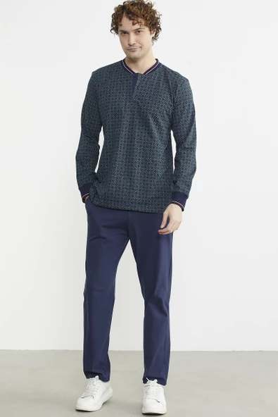 Desenli Pamuk Pijama Takım - Yeşil - 3