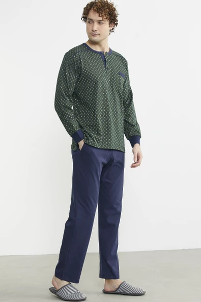 Desen Kombinli Cepli Pijama Takım - Yeşil - 5
