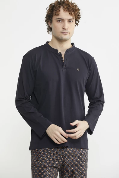 Düğmeli Desen Kombinli Pijama Takım - Kahve - 2