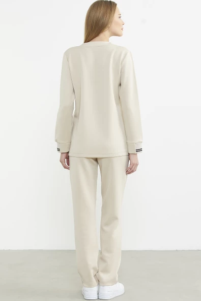 Scuba Yaka Detaylı Eşofman Takım - Bej - Resim 6