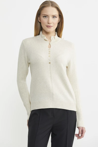 Metal Düğme Detaylı Triko Kazak - Taş ürün görseli 1