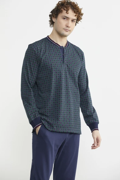 Desenli Pamuk Pijama Takım - Yeşil - 5
