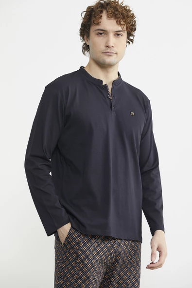 Düğmeli Desen Kombinli Pijama Takım - Kahve - 4