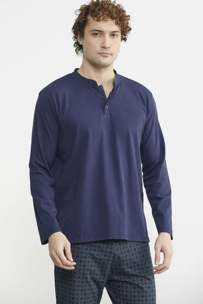 Düğmeli Desen Kombinli Pijama Takım - Yeşil - 4