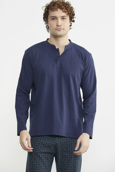 Düğmeli Desen Kombinli Pijama Takım - Yeşil - 3
