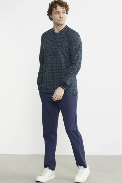 Desenli Pamuk Pijama Takım - Yeşil - 4