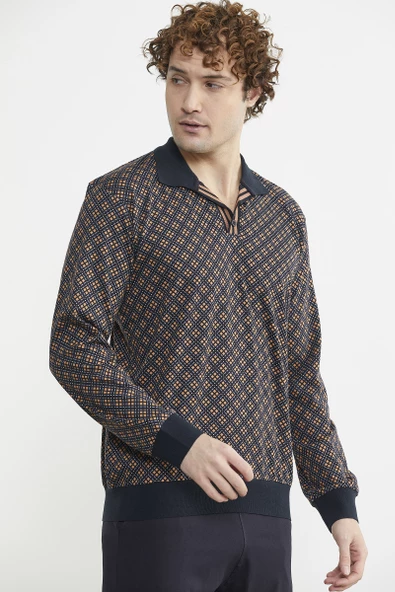 Rahat Kalıp Desenli Pijama Takım - Kahve - 3