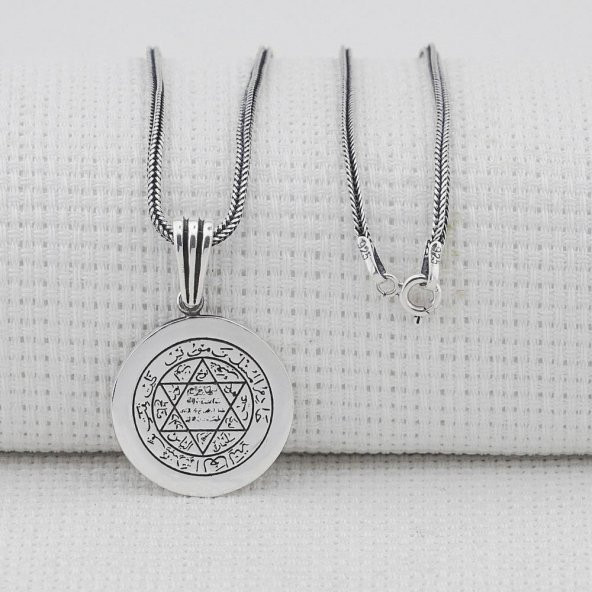 Mührü Süleyman 925 Ayar Gümüş Parlak Kolye - Resim 3