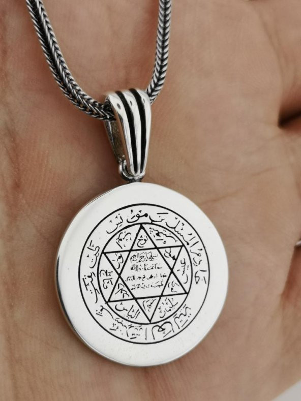 Mührü Süleyman 925 Ayar Gümüş Parlak Kolye - Resim 4