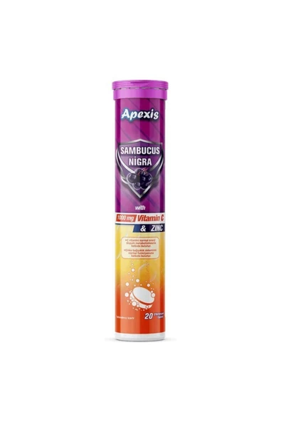 Apexis Sambucus + C Vitamini 1000 mg + Çinko 20 Efervesan Tablet