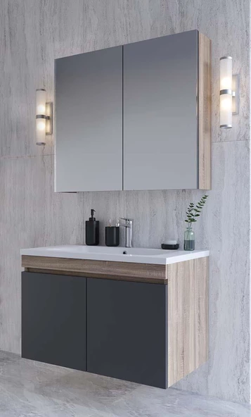 Teta Home Tokyo 65 CM Mdf Banyo Dolabı Seti  Sonoma-Antrasit