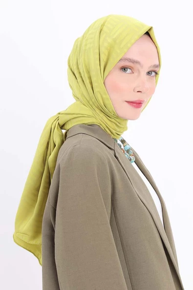 Fıstık Yeşili-Desenli Jakar Şal - Resim 2