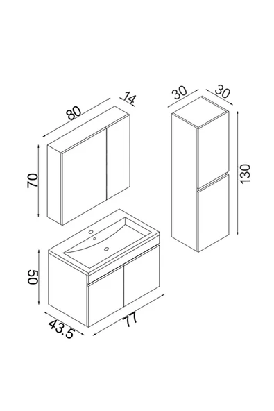 Teta Home Tokyo 80 Cm Mdf Banyo Dolabı Seti +Boy Dolabı  Antrasit - Resim 5