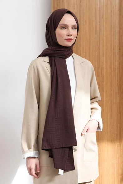 Acı Kahve-Desenli Jakar Şal - Resim 2