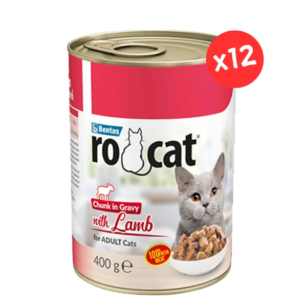 Ro Cat Kuzulu Yetişkin Parça Etli Kedi Konservesi 400 Gr x 12 adet