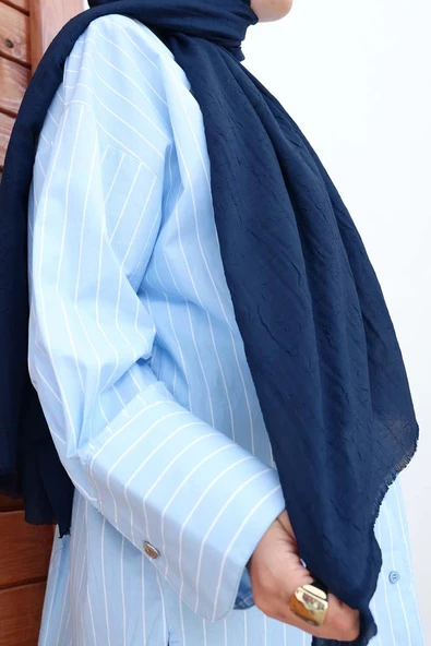 Lacivert-Bambu Kraş Şal - Resim 2