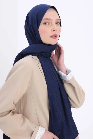 Lacivert-Desenli Jakar Şal - Resim 2