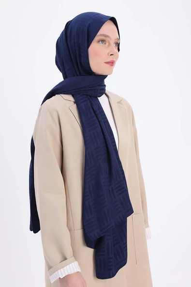 Lacivert-Desenli Jakar Şal - Resim 3