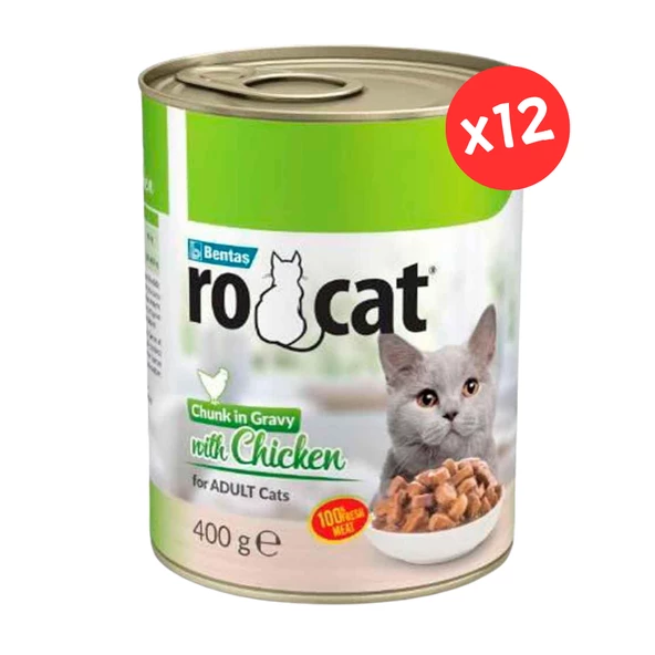 Ro Cat Tavuklu Yetişkin Parça Etli Kedi Konservesi 400 Gr x 12 Adet